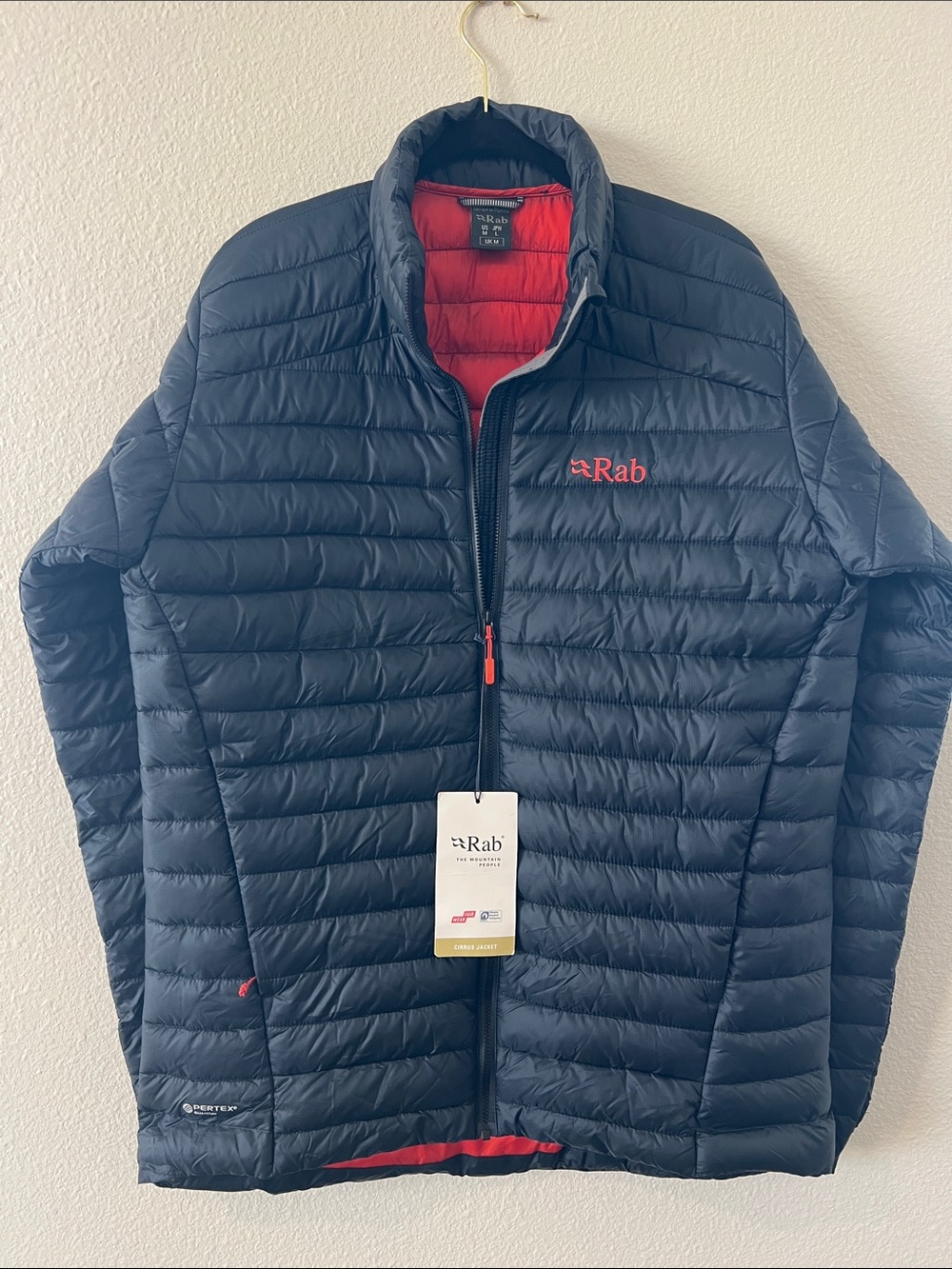 Rab Men’s Dark Navy Puffer Jacket with Red Interior